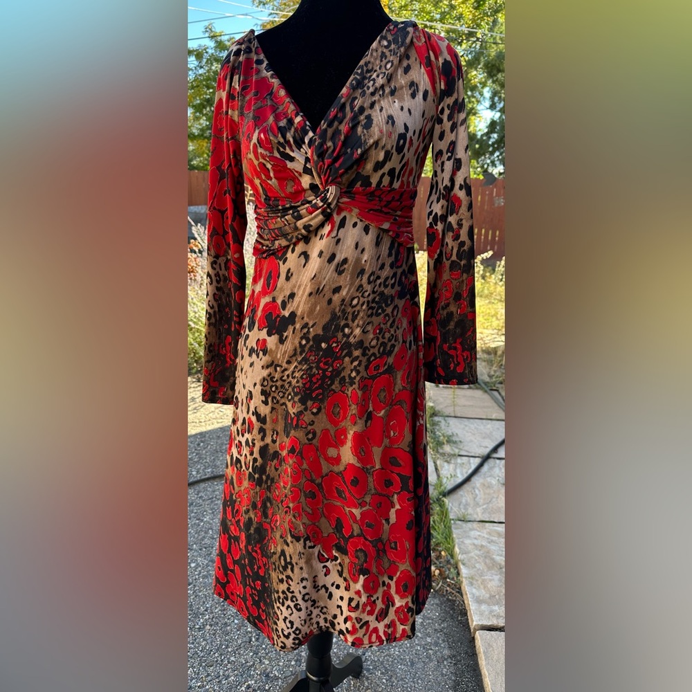 A-line Red and Brown Animal Print Dress
